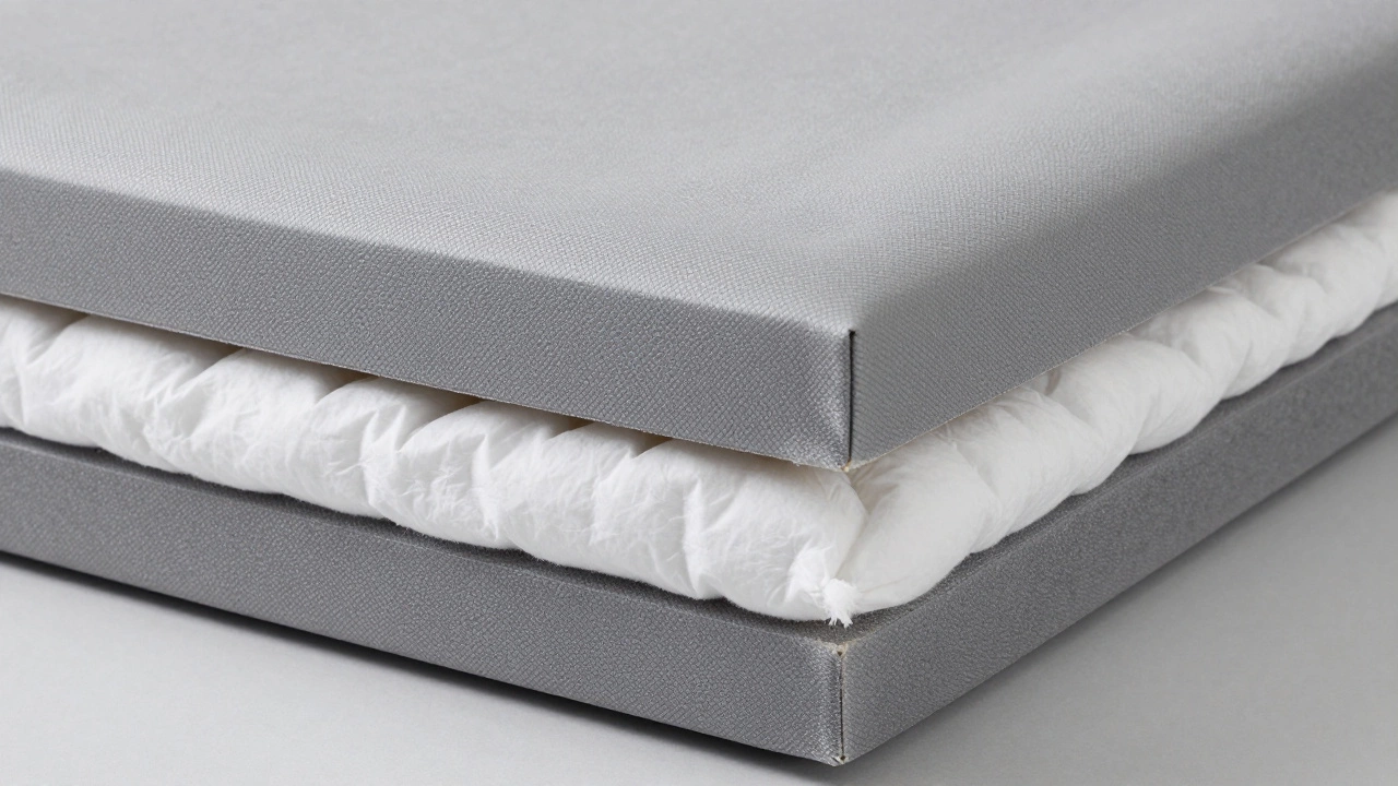 Деталь наполнителя дивана: высокоплотная пена и ткань плотностью 250 г/м² с матовой экокожей.